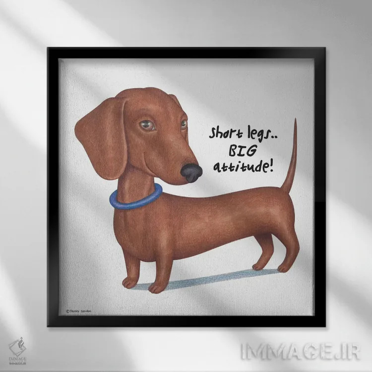 تابلو داشهوند با شخصیت بزرگ اثر دنی گوردون - نمای قابدار مشکی