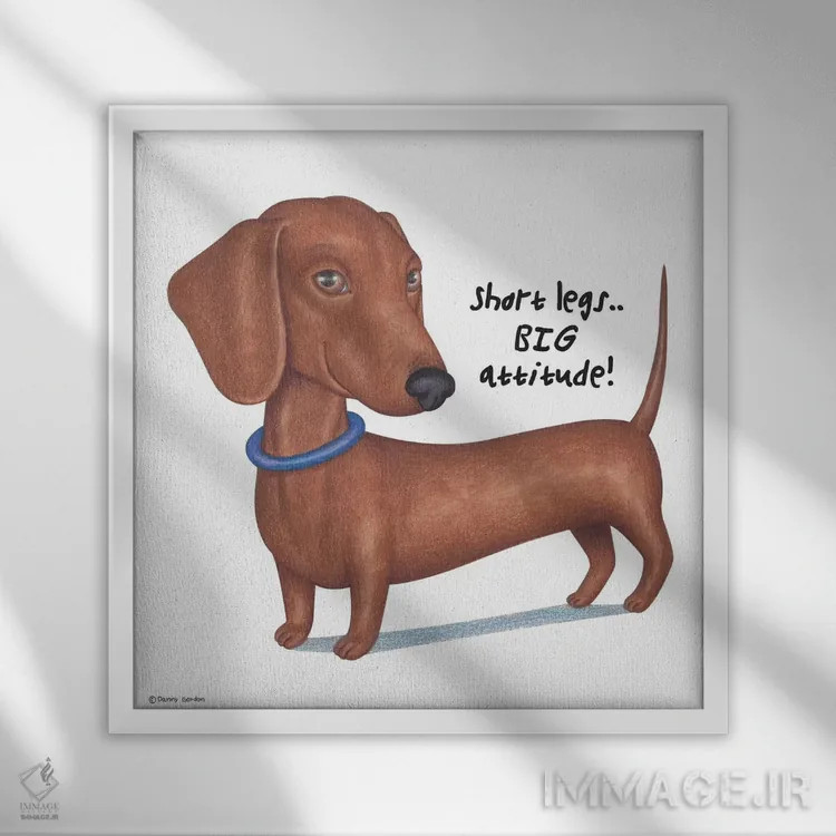 تابلو داشهوند با شخصیت بزرگ اثر دنی گوردون - نمای قابدار سفید