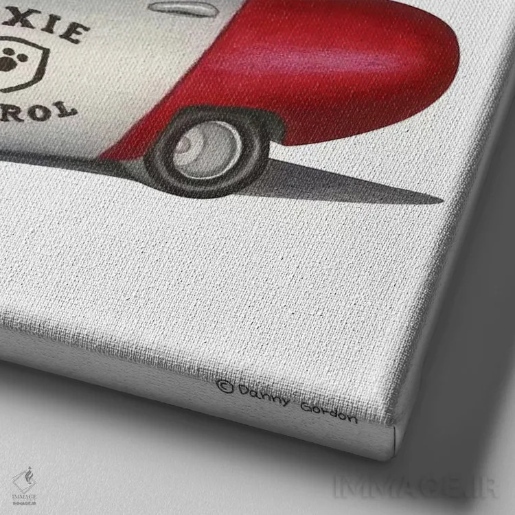 تابلو داشهوند در خودروی گشت اثر دنی گوردون - نمای نزدیک بافت بوم