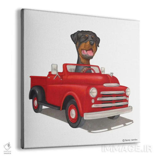 تابلو روتوایلر روی کامیون قرمز اثر دنی گوردون - نمای پرسپکتیو محصول