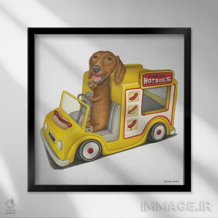 تابلو داشهوند در کامیون هاتداگ اثر دنی گوردون - نمای قابدار مشکی