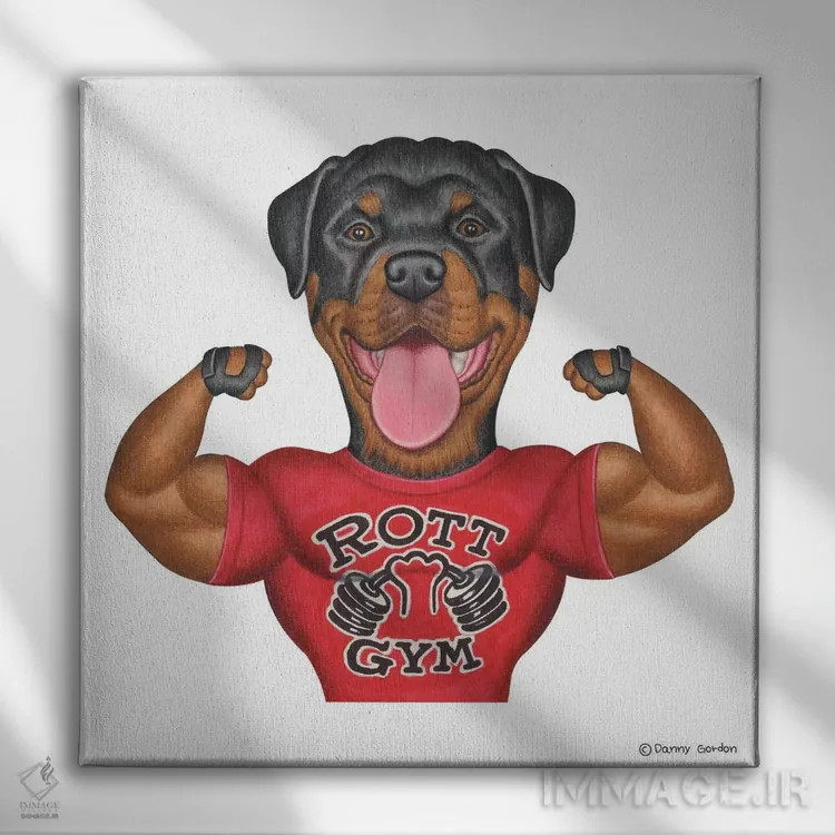 تابلو روتوایلر عضلانی اثر دنی گوردون - نمای روبهرو روی دیوار