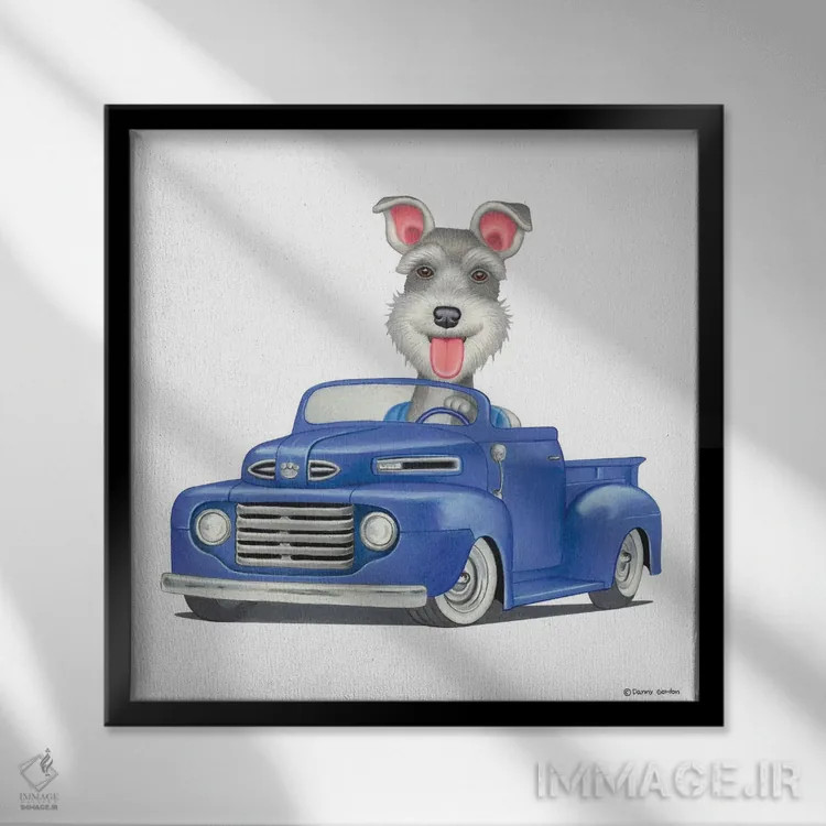 تابلو شناوزر روی کامیون آبی اثر دنی گوردون - نمای قابدار مشکی