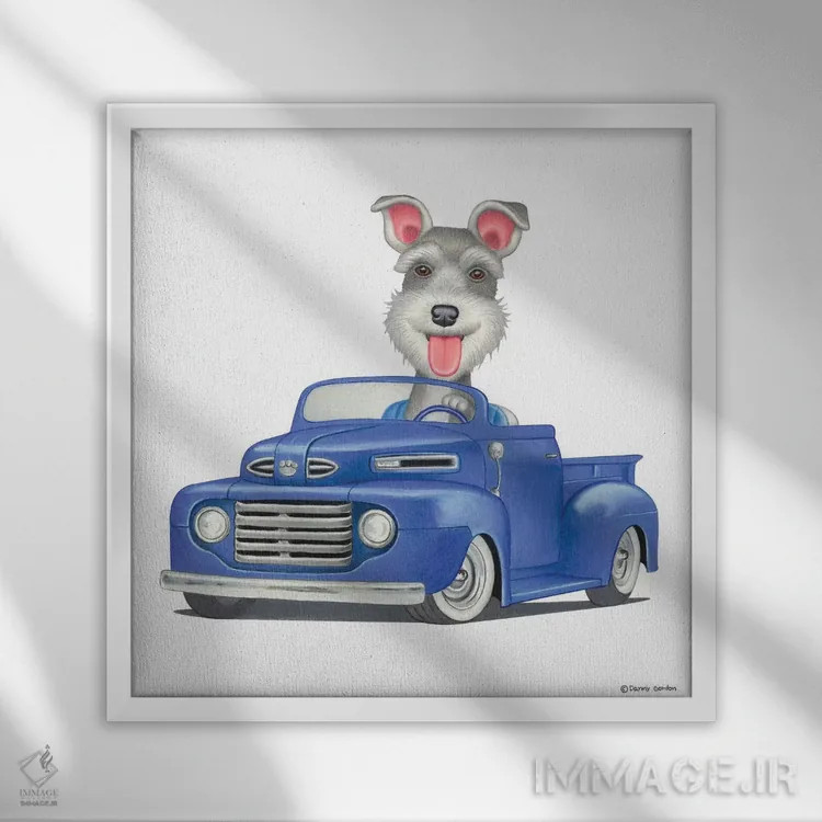 تابلو شناوزر روی کامیون آبی اثر دنی گوردون - نمای قابدار سفید