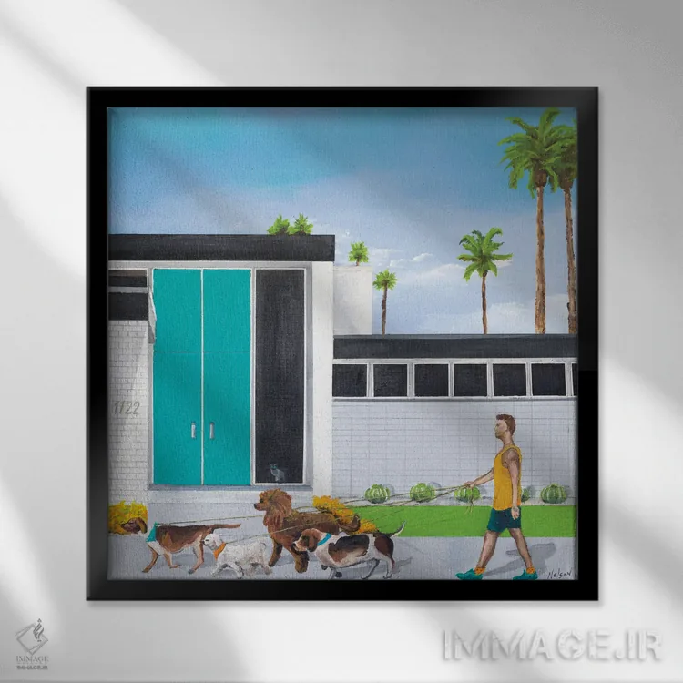 تابلو گردشدهندهٔ سگ اثر دن نلسون - نمای قابدار مشکی