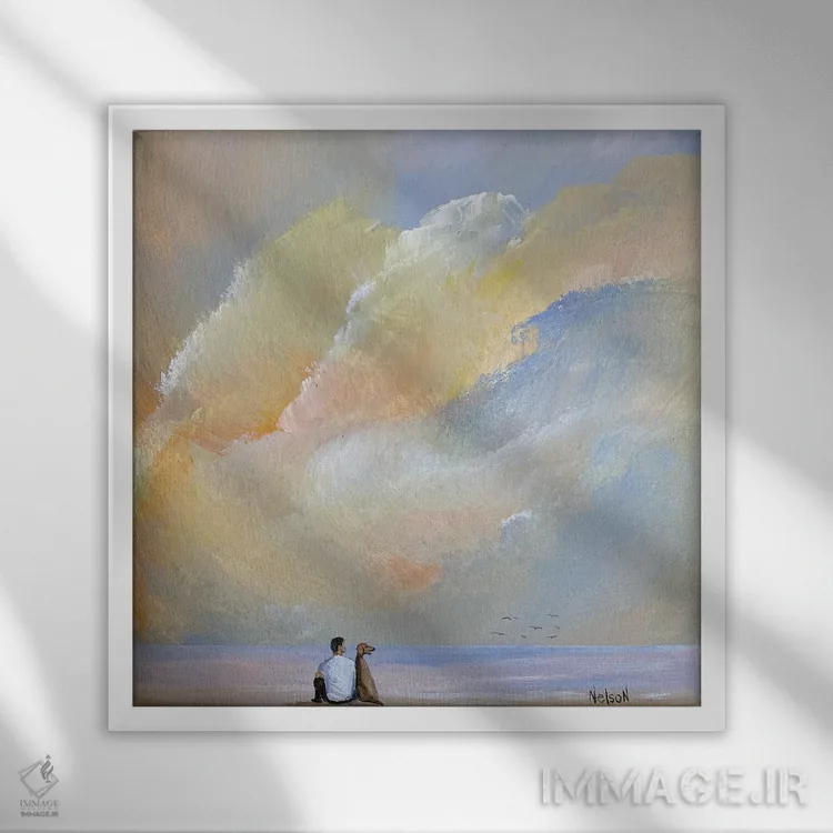 تابلو تماشای ابرها اثر دن نلسون - نمای قابدار سفید