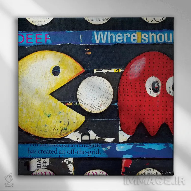 تابلو واکواکاواکا (صدای بازی پکمن) اثر دنی فیلیپس - نمای روبهرو روی دیوار