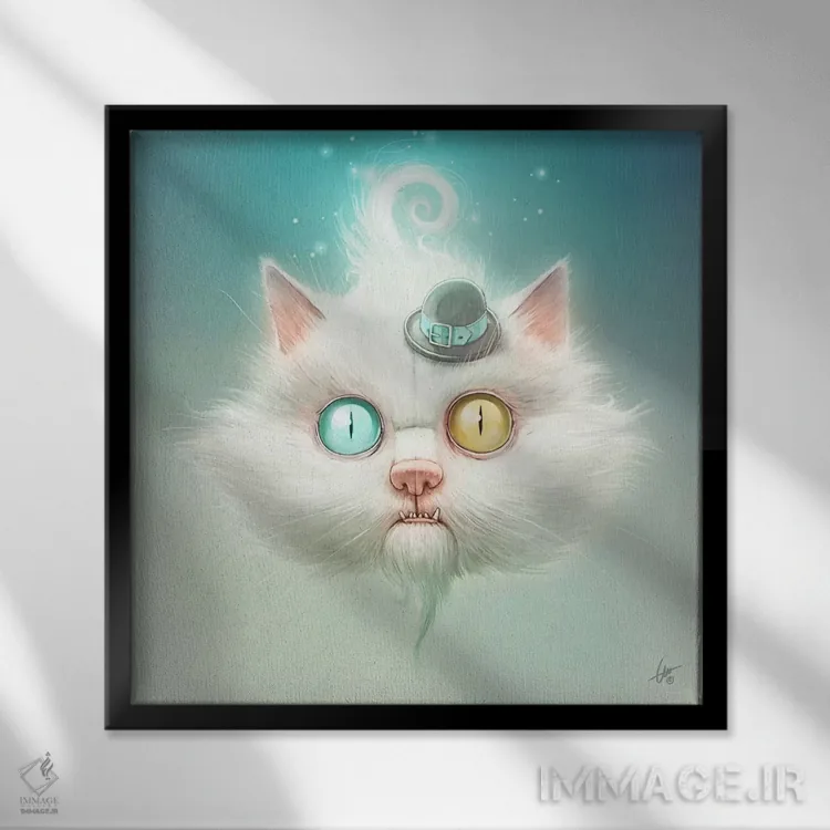تابلو گربه عجیب اثر دکتر لوکاس برژاک - نمای قابدار مشکی