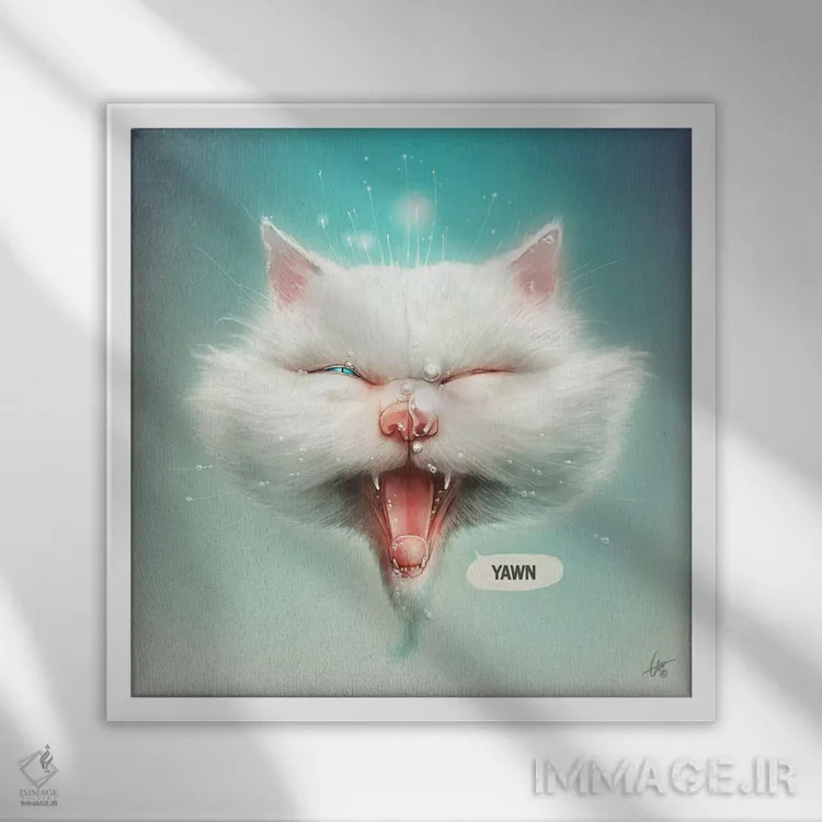 تابلو گربه آبی اثر دکتر لوکاس برژاک - نمای قابدار سفید