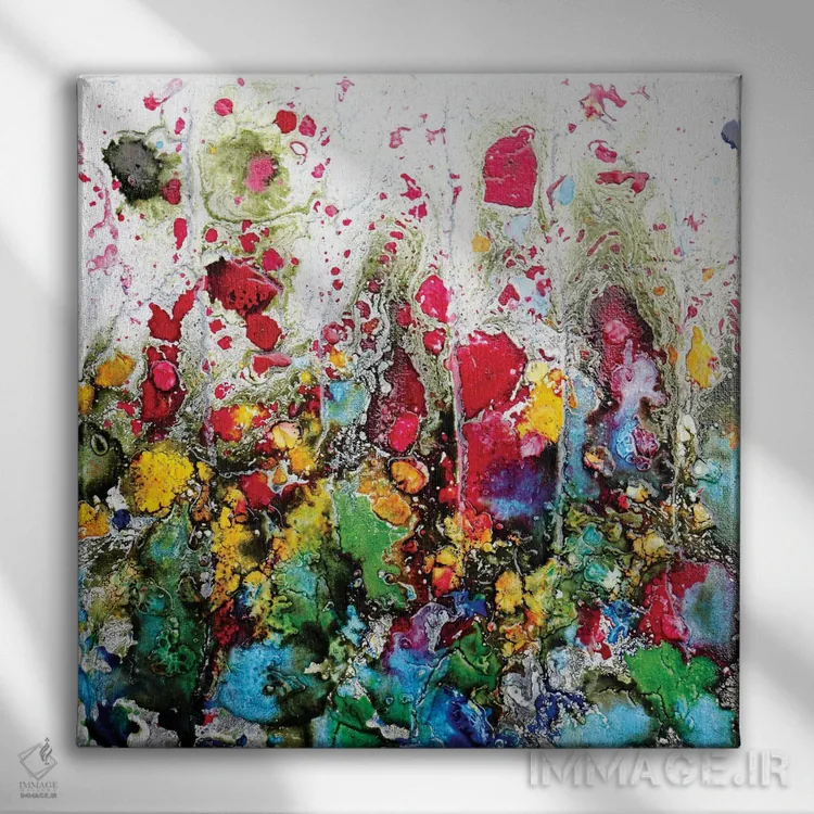 تابلو شقایقها و دوستان در میان آبی اثر دوناتلا مارائونی - نمای روبهرو روی دیوار