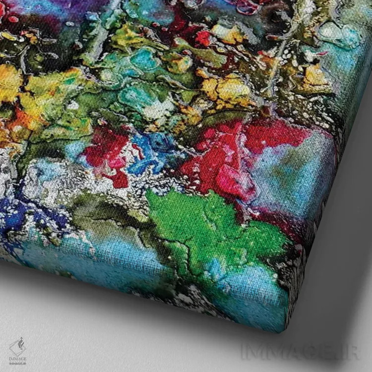 تابلو شقایقها و دوستان در میان آبی اثر دوناتلا مارائونی - نمای نزدیک بافت بوم