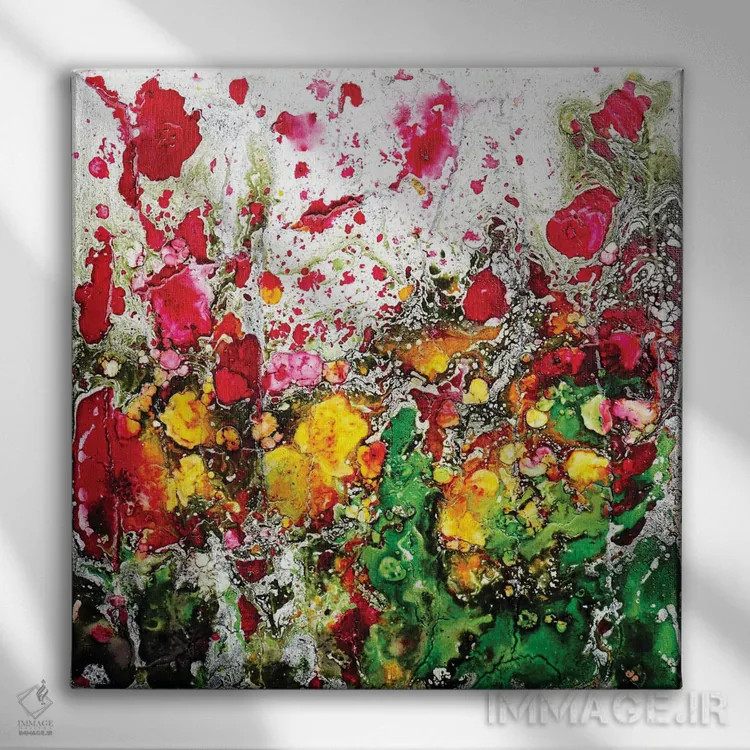 تابلو شقایقها و دوستان در میان سبز اثر دوناتلا مارائونی - نمای روبهرو روی دیوار