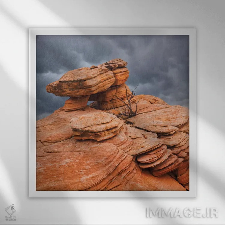 تابلو تشکلهای ماسهسنگ، یانت فلت، یوتا، آمریکا اثر دان پاولسون - نمای قابدار سفید