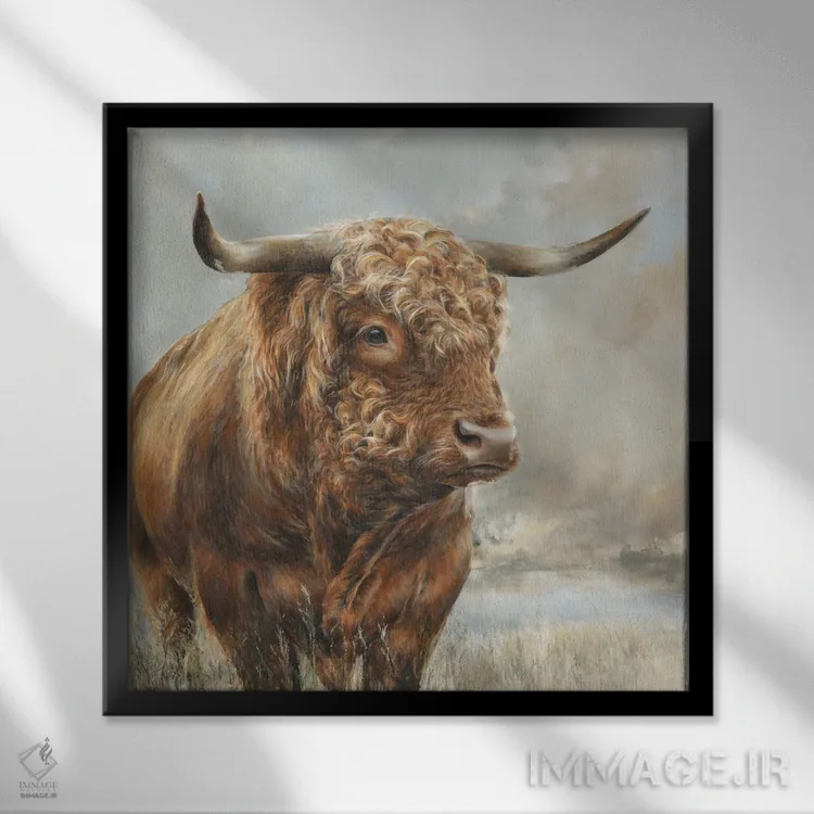 تابلو گاو وحشی صحرایی اثر باورا پرژوگینا - نمای قابدار مشکی