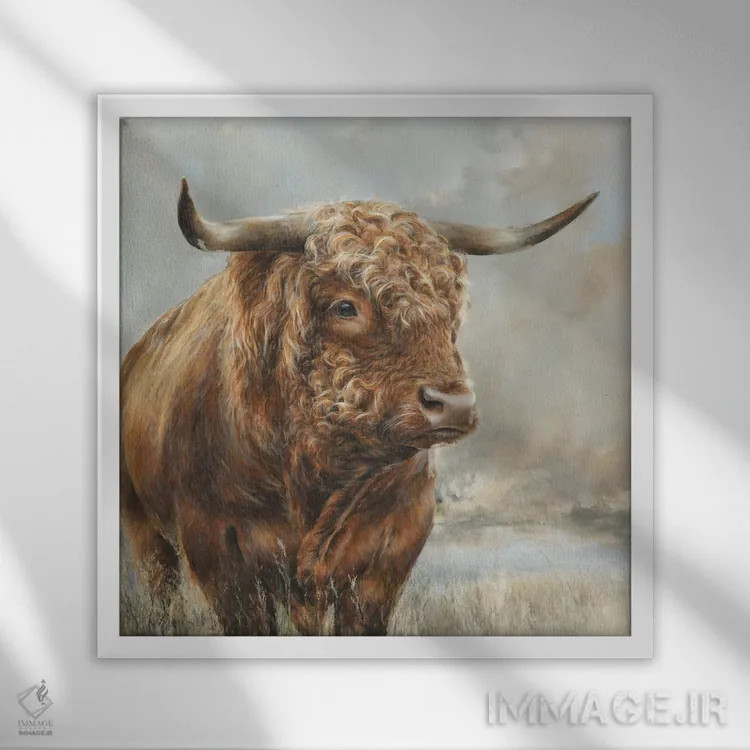 تابلو گاو وحشی صحرایی اثر باورا پرژوگینا - نمای قابدار سفید