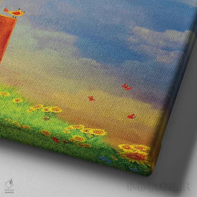 تابلو فیل نشسته روی چمدان در مرتع (هنر تصویری) اثر ناتامک - نمای نزدیک بافت بوم