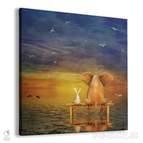 تابلو فیل و خرگوش نشسته روی نیمکت و تماشای طلوع خورشید اثر ناتامک - نمای پرسپکتیو محصول