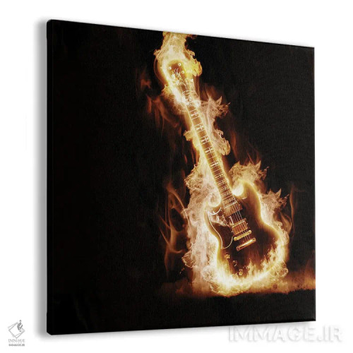تابلو گیتار برقی در میان شعلهها اثر سرگئی نیونس - نمای پرسپکتیو محصول