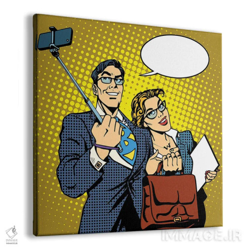 تابلو تاجر و تاجرزن سلفیگیر با گوشی هوشمند اثر دپوزیت فوتوز (سایت بانک تصویر) - نمای پرسپکتیو محصول