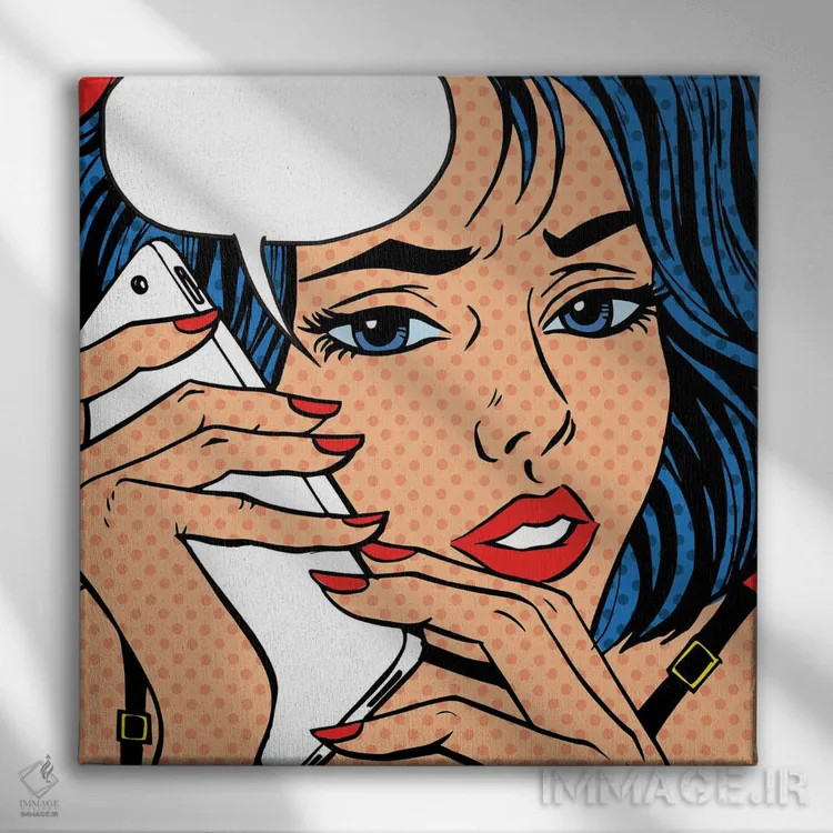 تابلو دختر تلفنی پاپ آرت (کمیک قدیمی) اثر دپوزیت فوتوز (سایت بانک تصویر) - نمای روبهرو روی دیوار