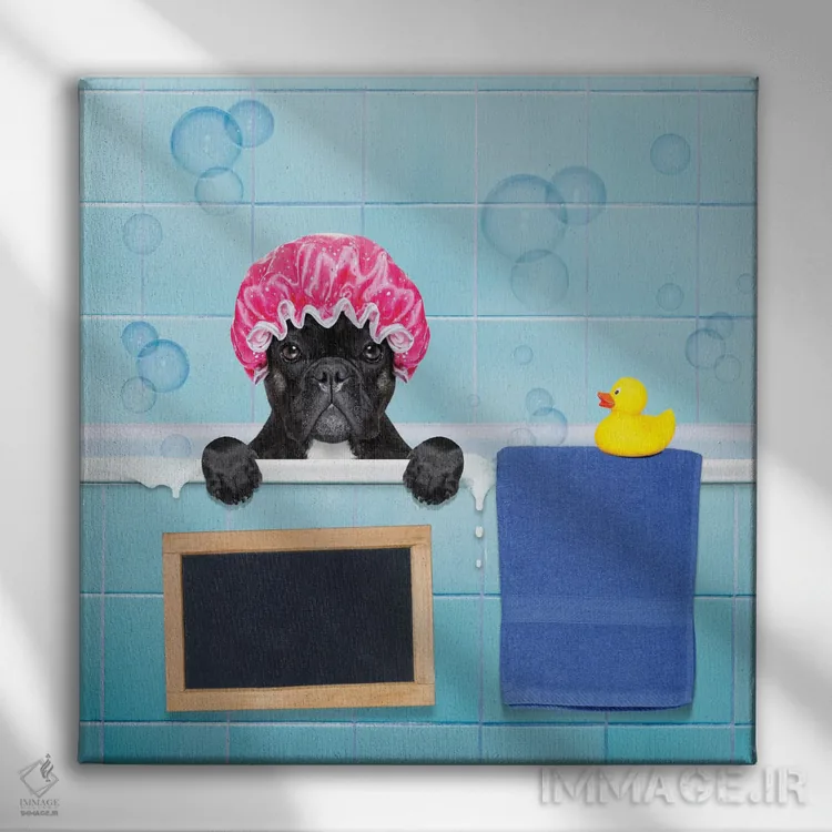 تابلو سگ در حمام II اثر دَمِدیزو - نمای روبهرو روی دیوار