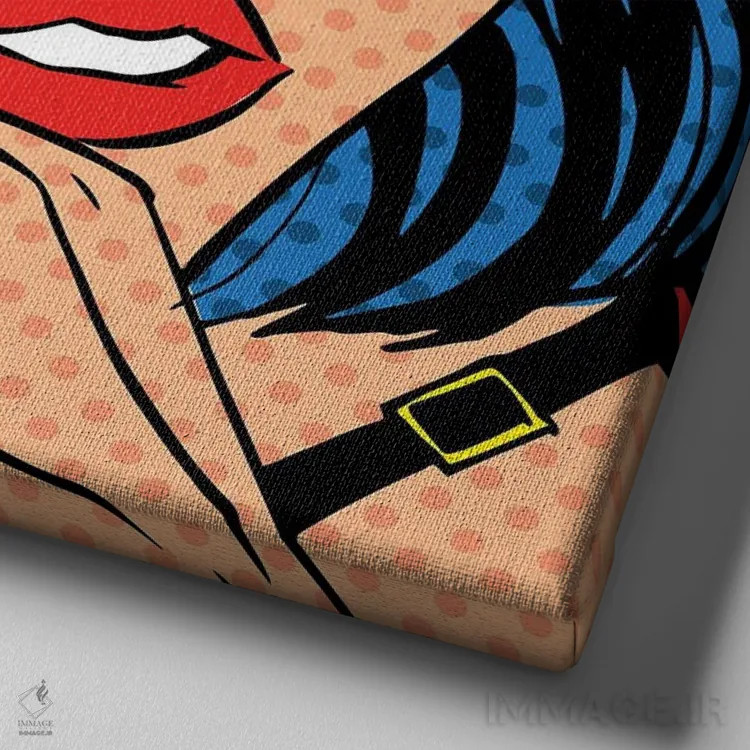 تابلو دختر تلفنی پاپ آرت (کمیک قدیمی) اثر دپوزیت فوتوز (سایت بانک تصویر) - نمای نزدیک بافت بوم