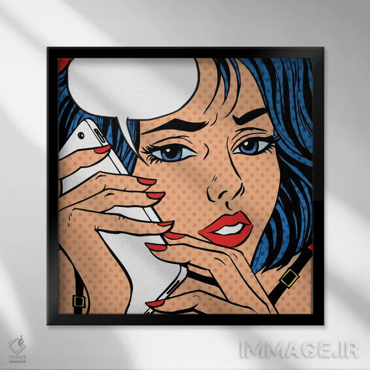 تابلو دختر تلفنی پاپ آرت (کمیک قدیمی) اثر دپوزیت فوتوز (سایت بانک تصویر) - نمای قابدار مشکی