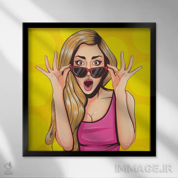 تابلو پوستر تبلیغاتی پاپ آرت قدیمی - دختر زیبای سردرگم اثر دپوزیت فوتوز (سایت بانک تصویر) - نمای قابدار مشکی