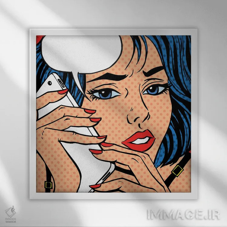 تابلو دختر تلفنی پاپ آرت (کمیک قدیمی) اثر دپوزیت فوتوز (سایت بانک تصویر) - نمای قابدار سفید