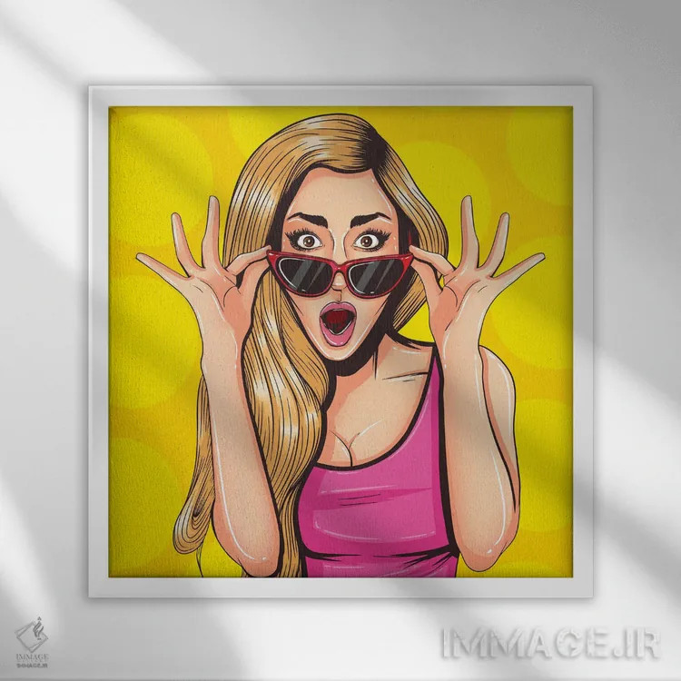 تابلو پوستر تبلیغاتی پاپ آرت قدیمی - دختر زیبای سردرگم اثر دپوزیت فوتوز (سایت بانک تصویر) - نمای قابدار سفید
