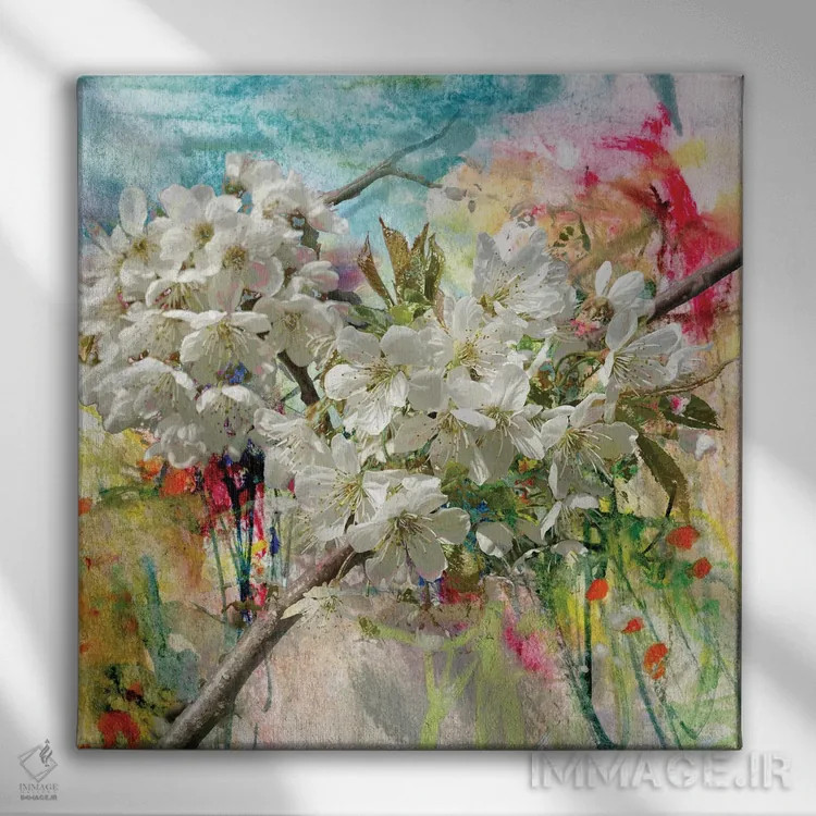 تابلو درخت سیب شکوفه داده (نقاشی و تکنیک ترکیبی) اثر کووچِک - نمای روبهرو روی دیوار
