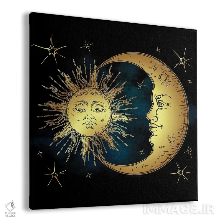 تابلو خورشید طلایی، هلال ماه و ستارهها بر فراز آسمان آبیسیاه اثر کرویزی - نمای پرسپکتیو محصول