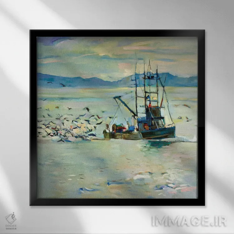 تابلو قایق ماهیگیری اثر بوروجُینت - نمای قابدار مشکی