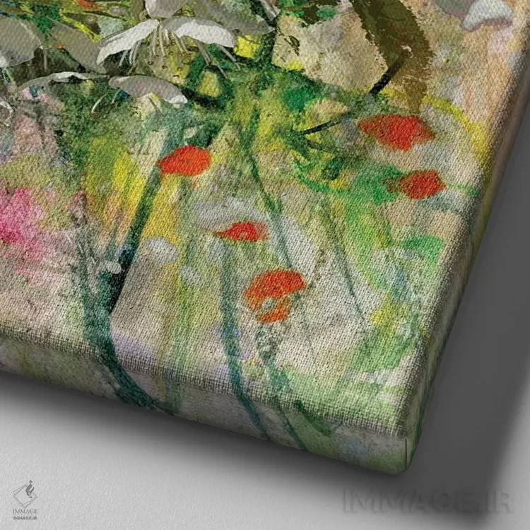 تابلو درخت سیب شکوفه داده (نقاشی و تکنیک ترکیبی) اثر کووچِک - نمای نزدیک بافت بوم