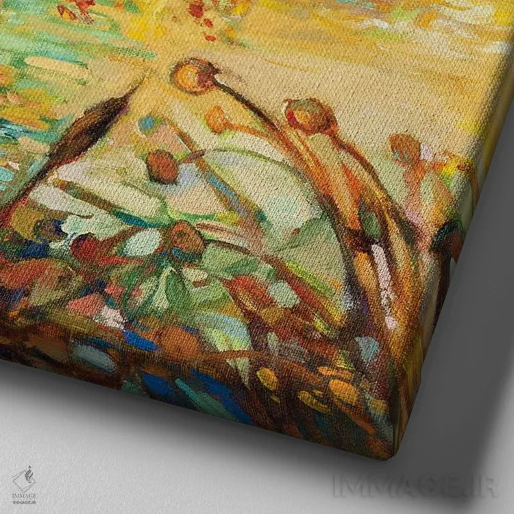 تابلو جنگل پاییزی اثر بوروجُینت - نمای نزدیک بافت بوم