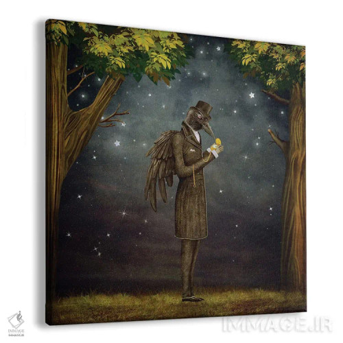 تابلو کلاغ در جنگل تاریک که به ساعت نگاه میکند اثر ناتامک - نمای پرسپکتیو محصول