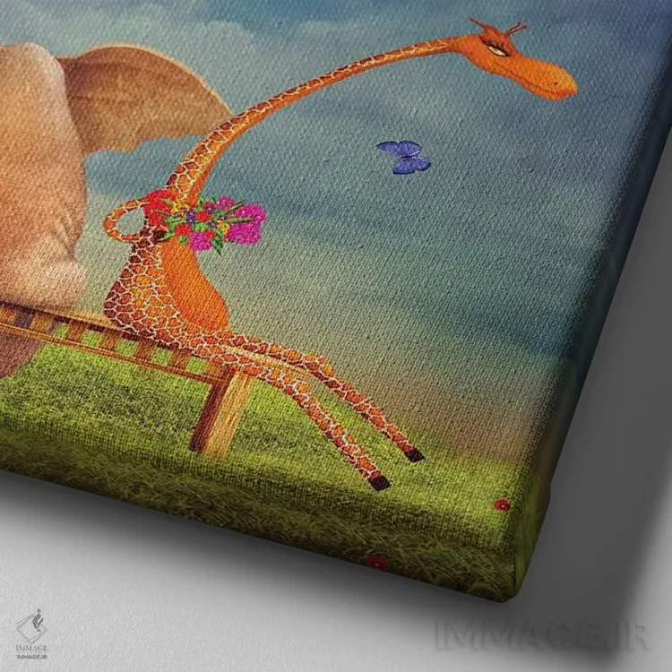 تابلو دیدار فیل و زرافه اثر ناتامک - نمای نزدیک بافت بوم