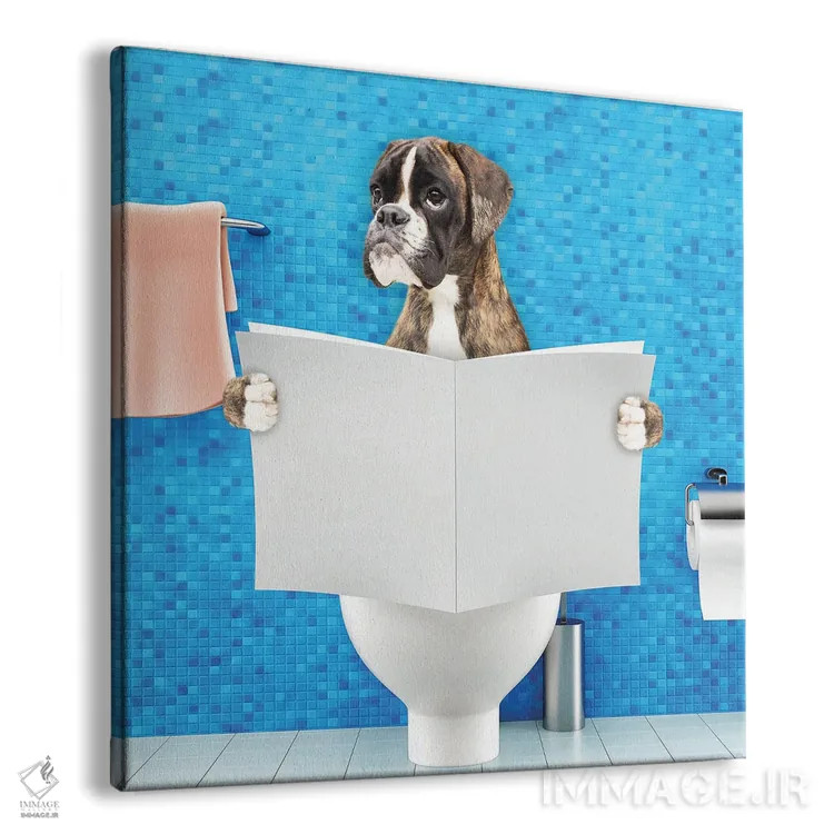 تابلو بوکسور نشسته روی سنگ توالت در حال مطالعه اثر هلگا۱۹۸۱ (هنرمند دیجیتال) - نمای پرسپکتیو محصول