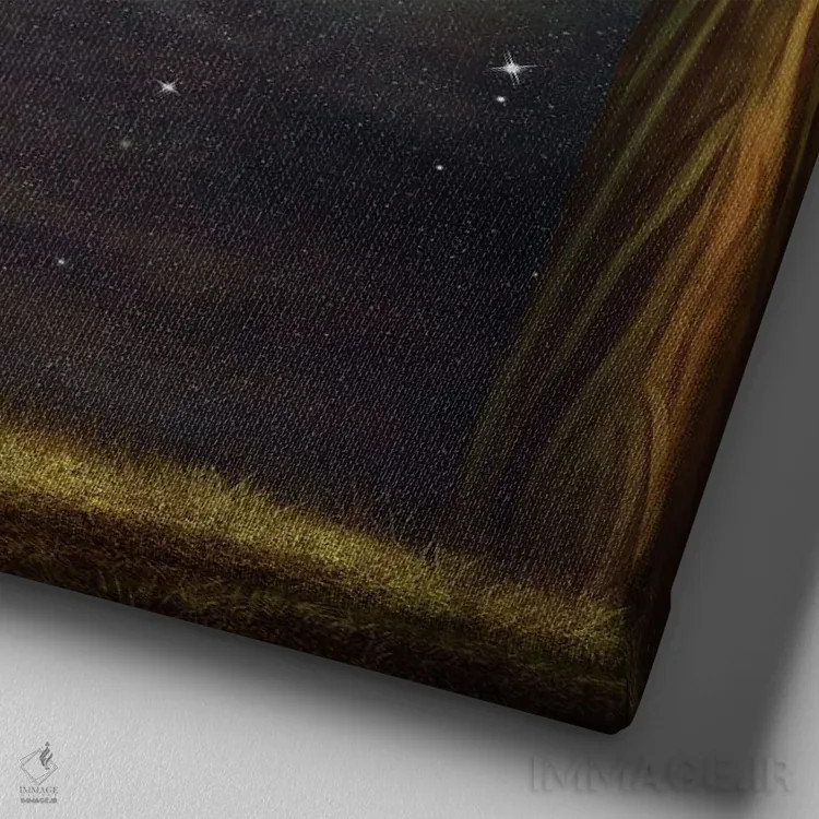 تابلو کلاغ در جنگل تاریک که به ساعت نگاه میکند اثر ناتامک - نمای نزدیک بافت بوم