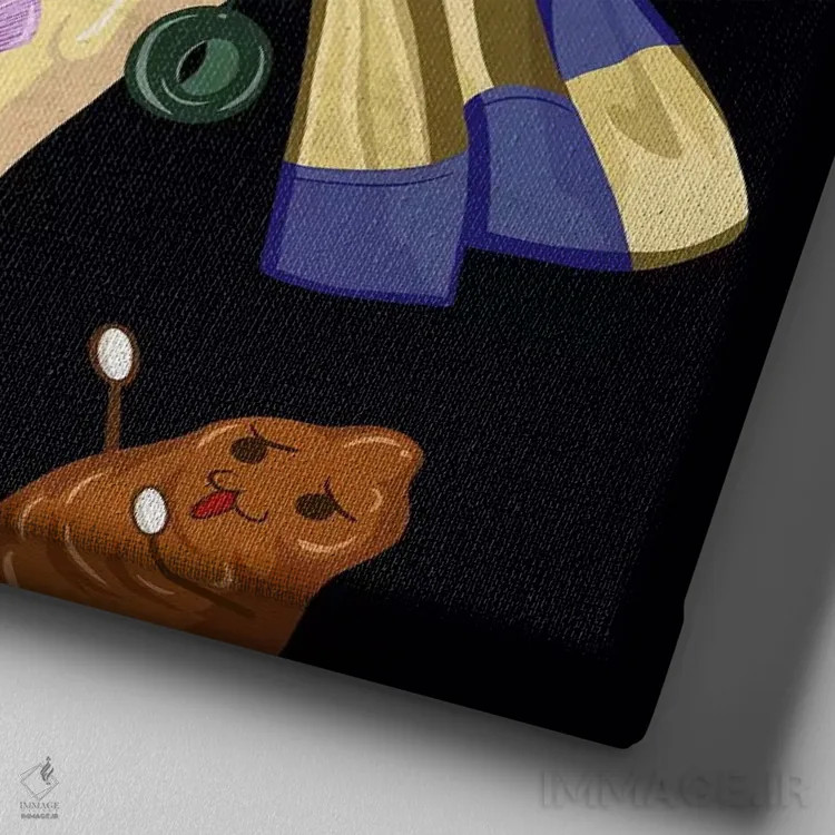 تابلو دختر پیتزایی با گوشوارهٔ زیتون اثر فایو بای فایو کالکتیو - نمای نزدیک بافت بوم