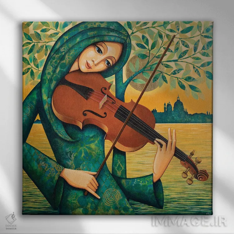 تابلو ویولن ونیزی اثر دنیلا پرزیوزو اینوالر - نمای روبهرو روی دیوار