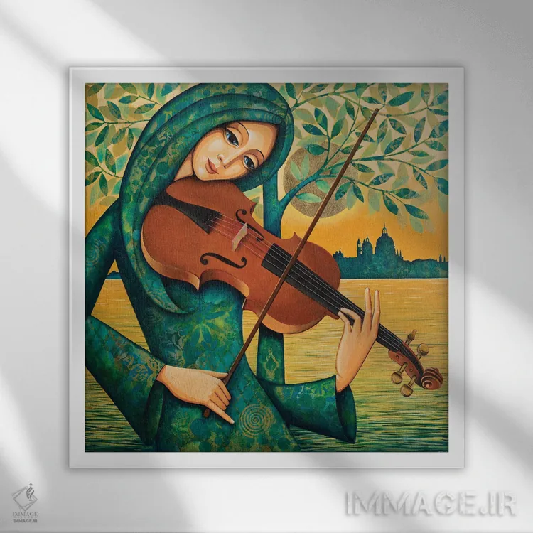 تابلو ویولن ونیزی اثر دنیلا پرزیوزو اینوالر - نمای قابدار سفید