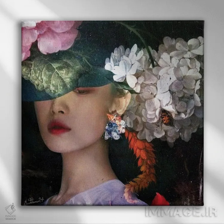 تابلو بانویی با یاس سفید اثر دومینیک بادوئل - نمای روبهرو روی دیوار