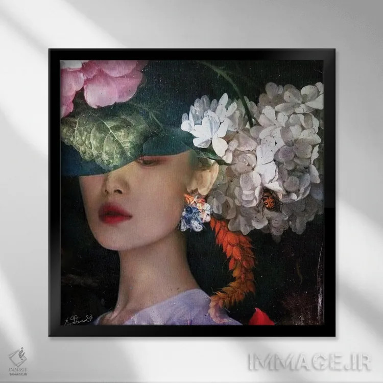تابلو بانویی با یاس سفید اثر دومینیک بادوئل - نمای قابدار مشکی