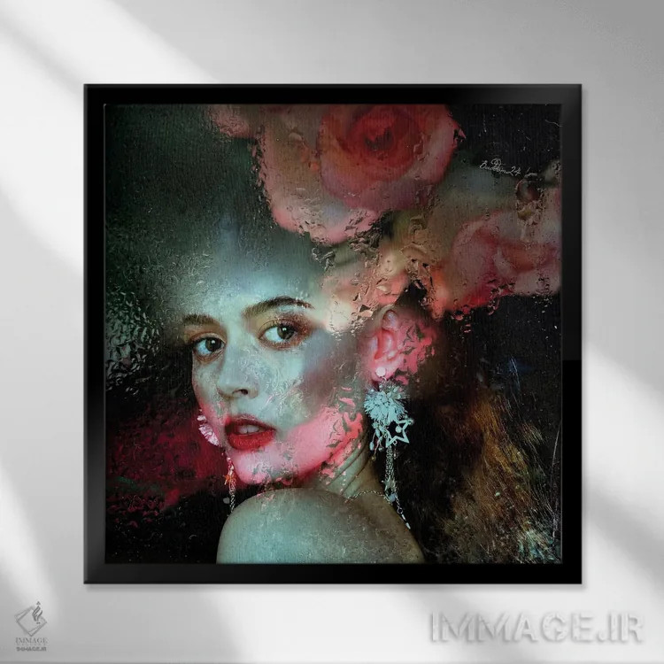 تابلو زندگی به رنگ صورتی اثر دومینیک بادوئل - نمای قابدار مشکی