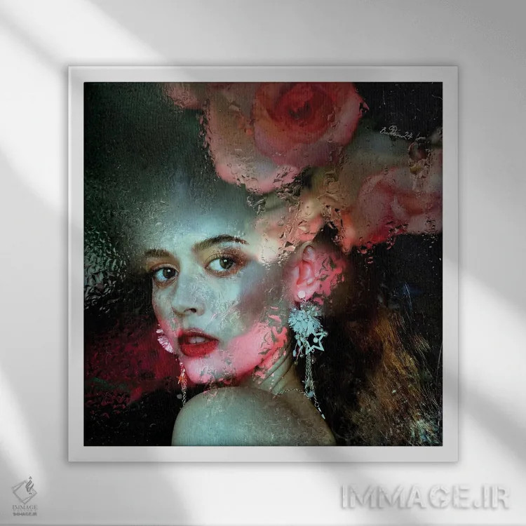 تابلو زندگی به رنگ صورتی اثر دومینیک بادوئل - نمای قابدار سفید