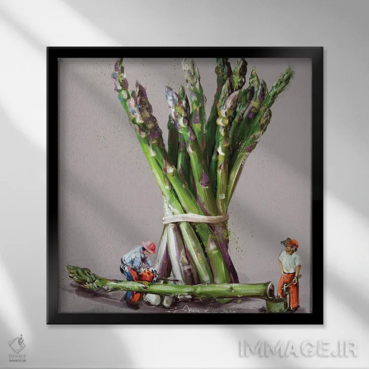 تابلو برداشت مارچوبه اثر داریا روسو - نمای قابدار مشکی