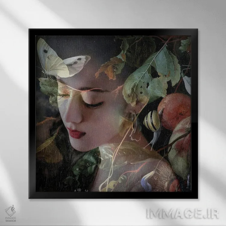 تابلو ونوس در باغ عدن اثر دومینیک بادوئل - نمای قابدار مشکی