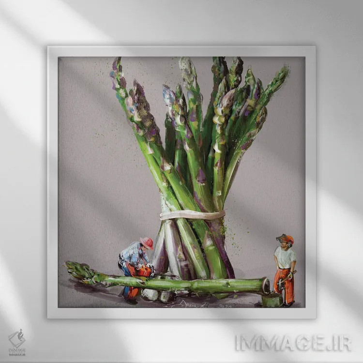 تابلو برداشت مارچوبه اثر داریا روسو - نمای قابدار سفید