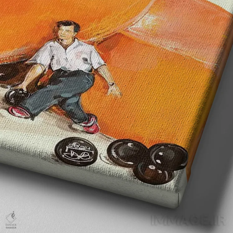 تابلو بولینگ عجیب و غریب اثر داریا روسو - نمای نزدیک بافت بوم